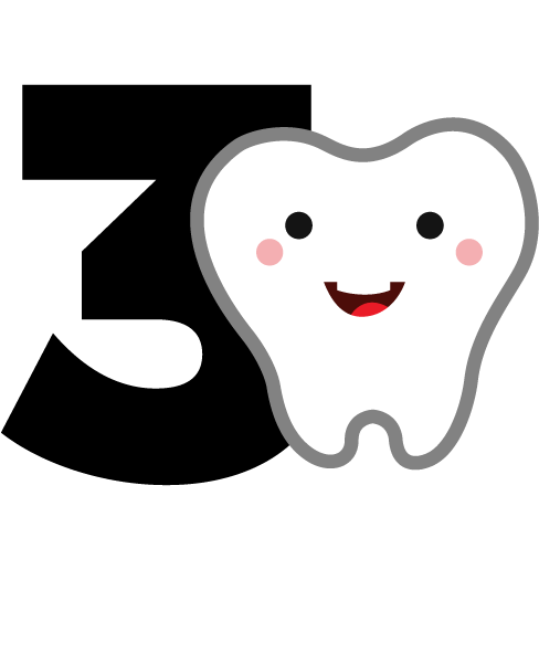número 3 con dibujo de muela
