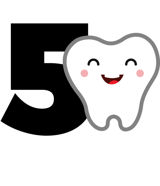 número 5 con dibujo de muela